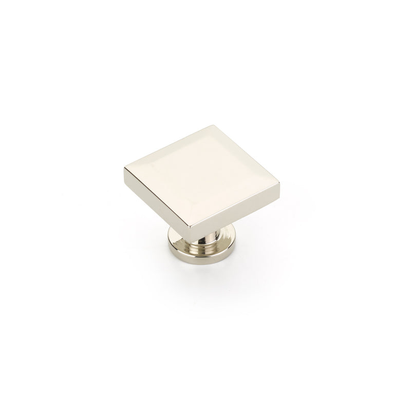 Schaub Heathrow Square Knob, Polished Nickel, 1-1/4"