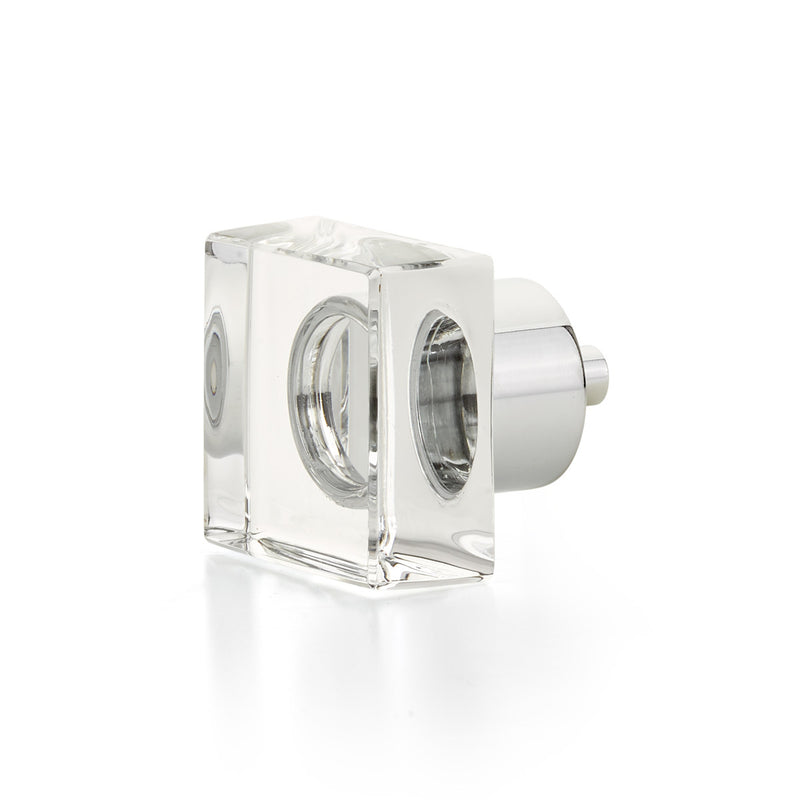 Schaub City Lights, Square Glass Knob with brass base in Polished Chrome