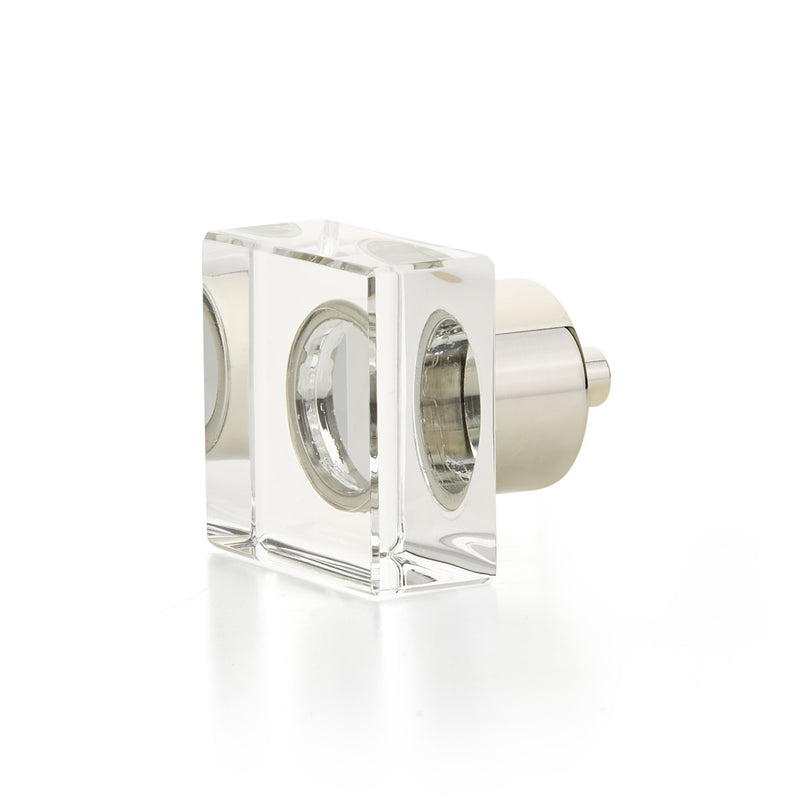 Schaub City Lights, Square Glass Knob with brass base in Polished Nickel