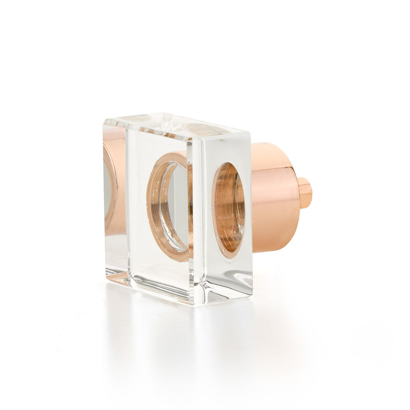 Schaub City Lights, Square Glass Knob with brass base in Polished Rose Gold