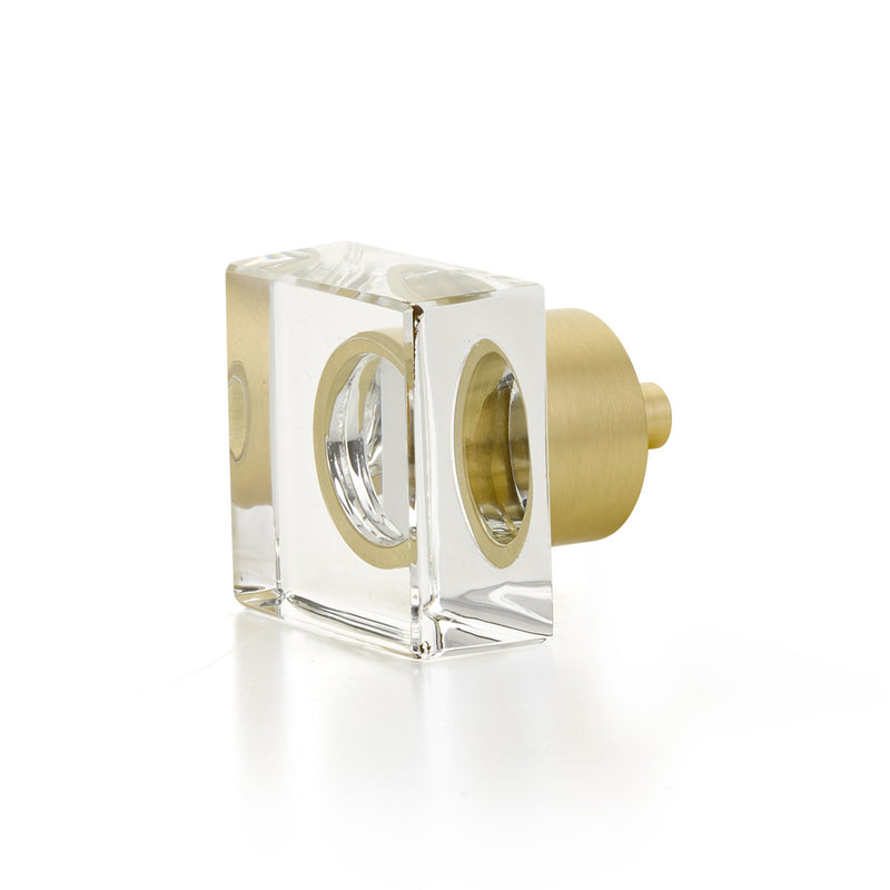 Schaub City Lights, Square Glass Knob with brass base in Satin Brass