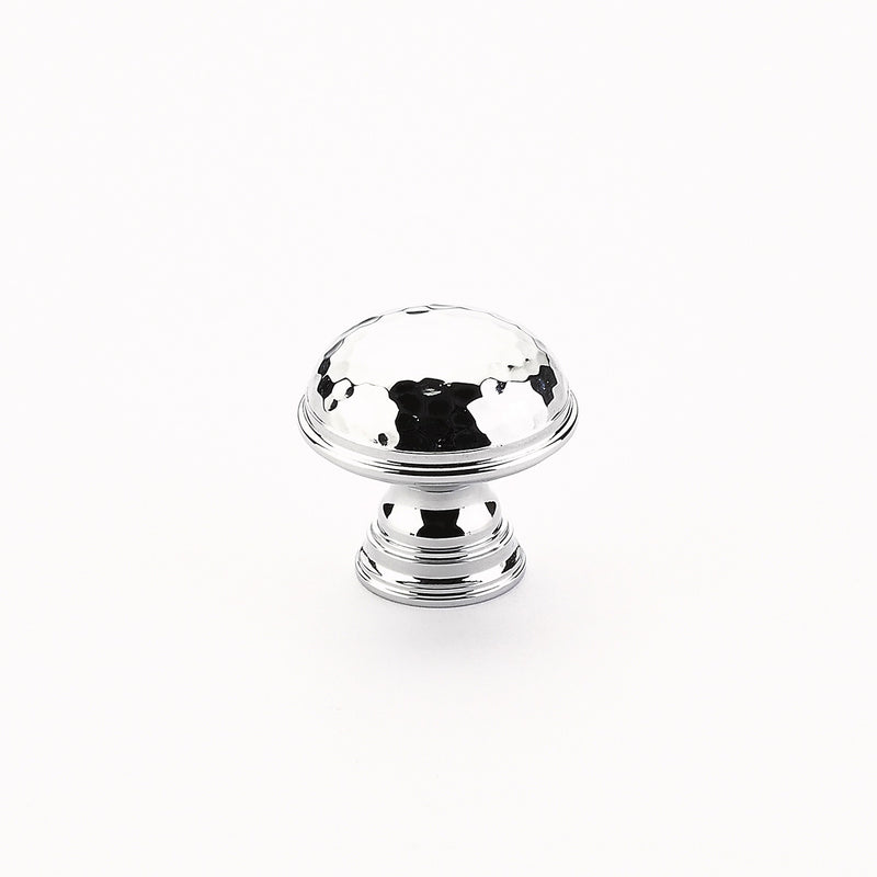 Schaub Atherton, Knob, Hammered, Plain Edges, Polished Chrome, 1-1/4"