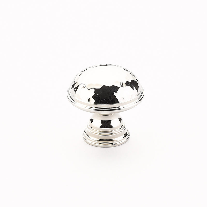 Schaub Atherton, Knob, Hammered, Plain Edges, Polished Nickel, 1-1/4"