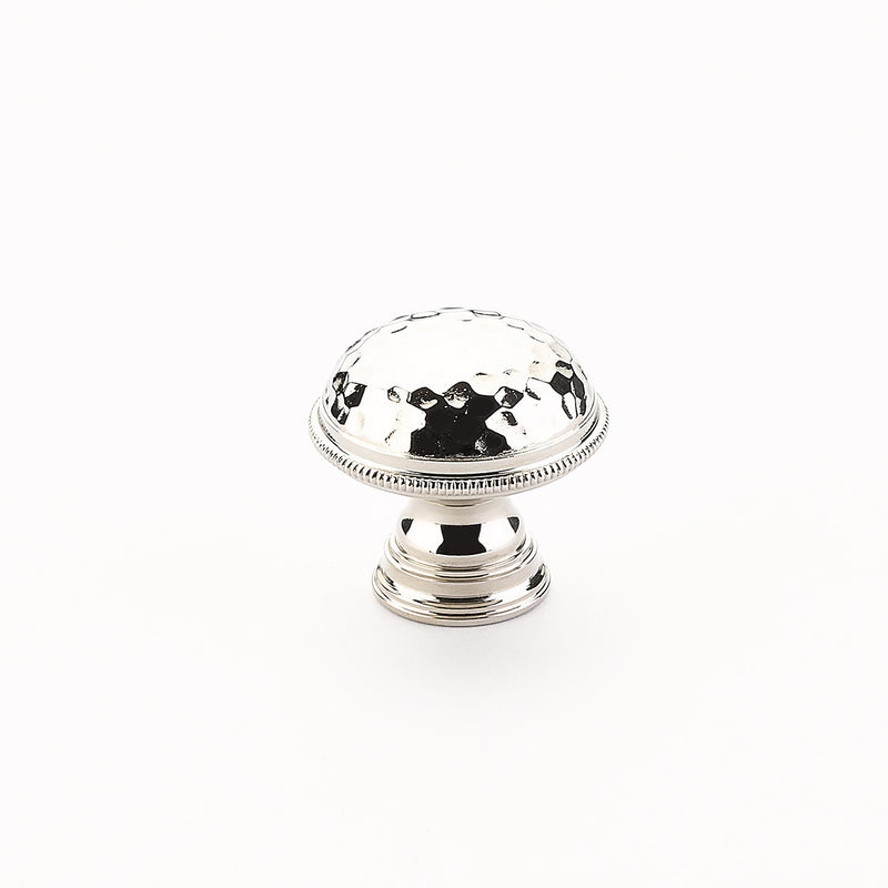 Schaub Atherton, Knob, Hammered, Knurled Edges, Polished Nickel, 1-1/4"