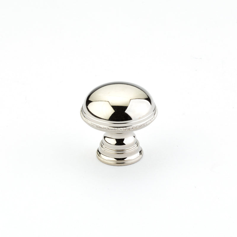 Schaub Atherton, Knob, Plain, Knurled Edges, Polished Nickel, 1-1/4"