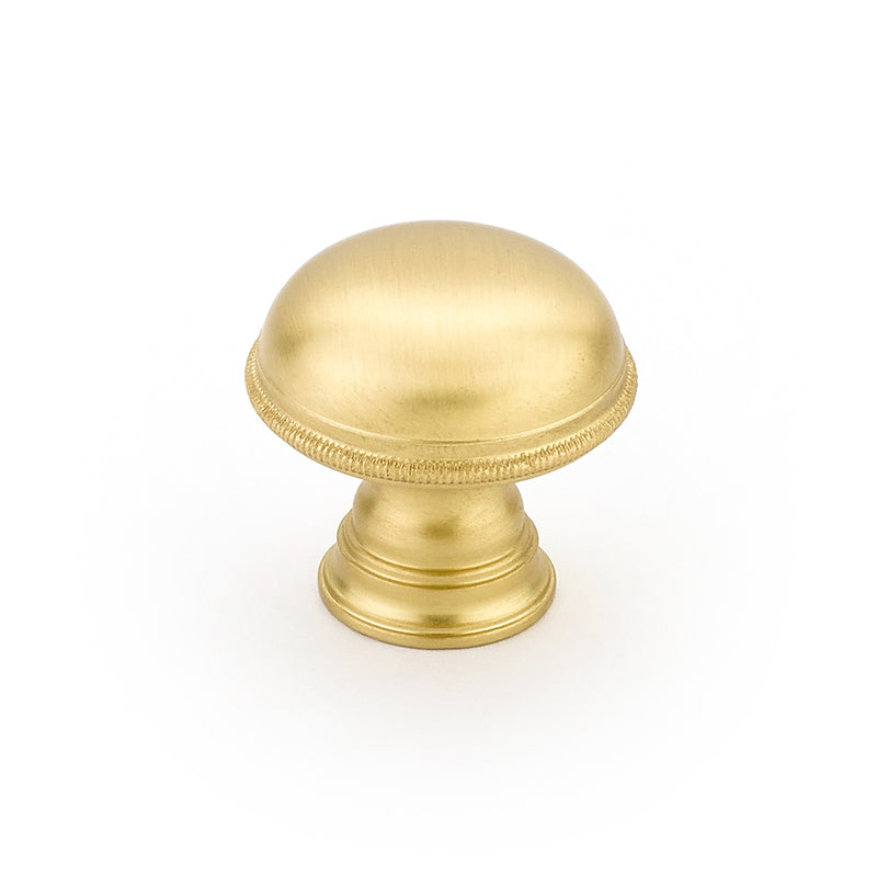 Schaub Atherton, Knob, Plain, Knurled Edges, Satin Brass, 1-1/4"