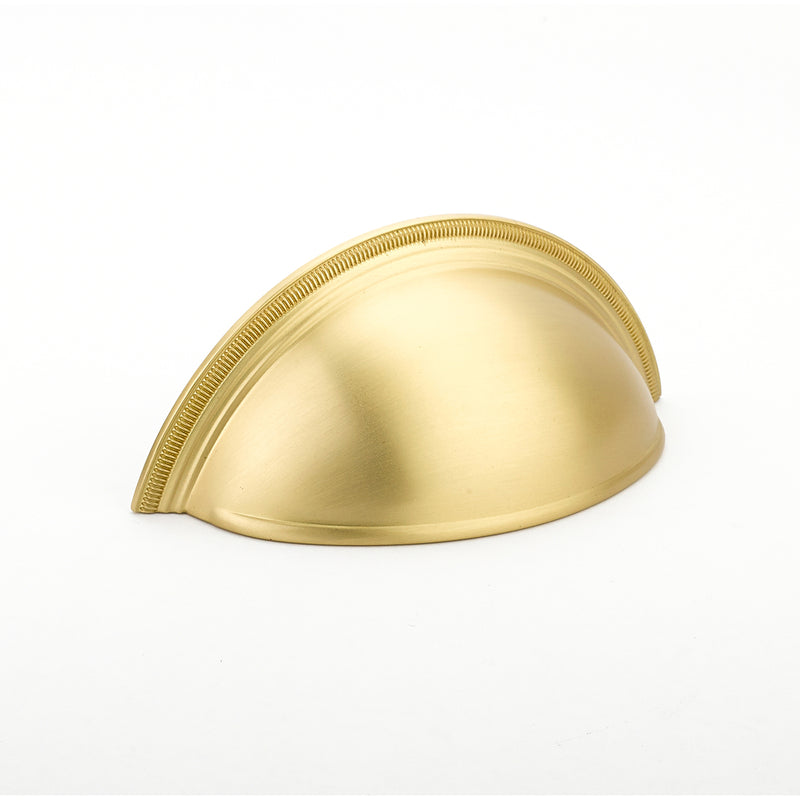 Schaub Atherton, Cup Pull, Plain Surface, Knurled Edges, Satin Brass