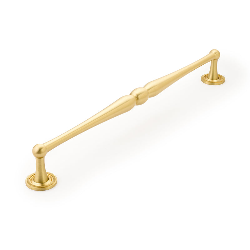 Schaub Atherton, Appliance Pull, 15" cc with knurled footplate, Satin Brass