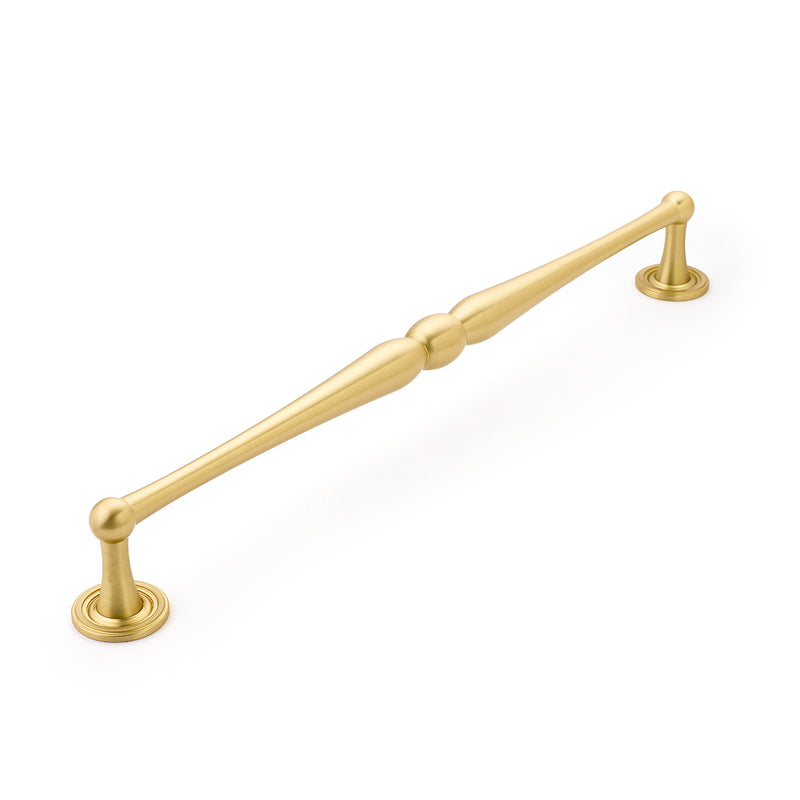 Schaub Atherton, Appliance Pull, 15" cc with plain footplate, Satin Brass