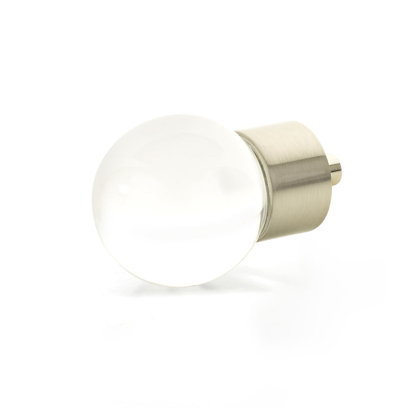 Schaub City Lights, Globe Glass Knob with brass base in Satin Nickel