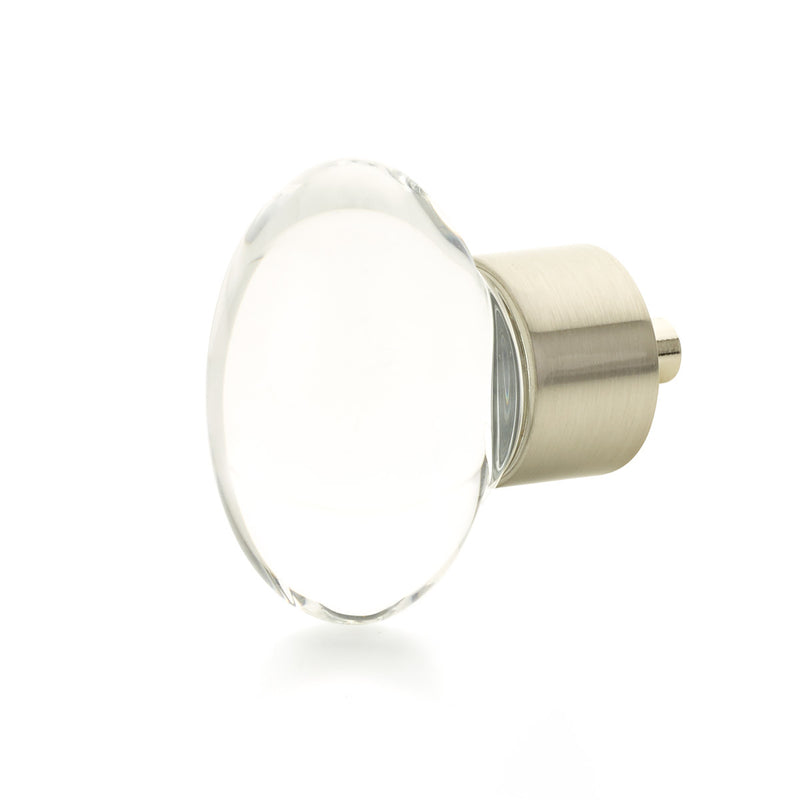 Schaub City Lights, Oval Glass Knob with brass base in Satin Nickel