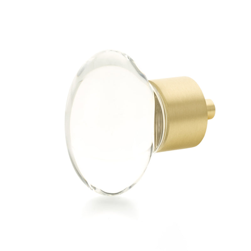 Schaub City Lights, Oval Glass Knob with brass base in Satin Brass