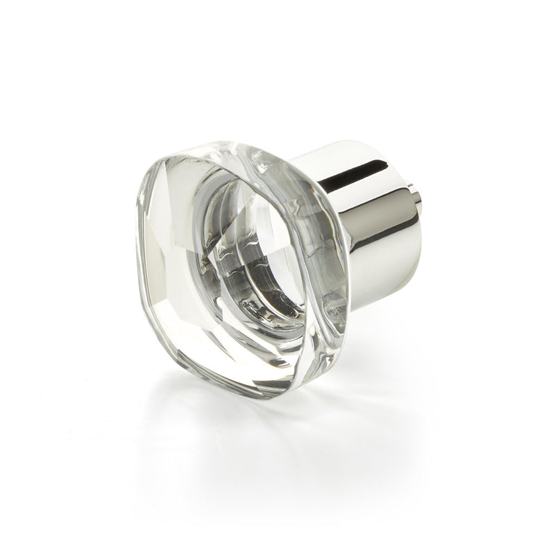 Schaub City Lights, Soft Square Glass Knob with brass base in Polished Chrome