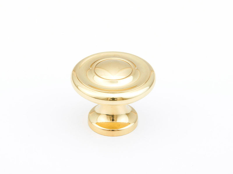 Schaub Traditional, Stepped Round Knob, Polished Brass, 1-1/4"dia