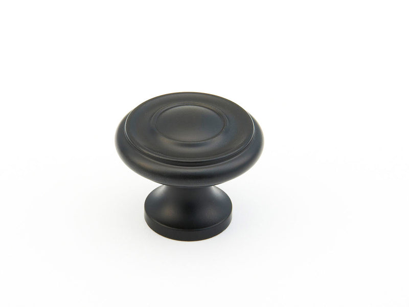 Schaub Traditional / Colonial, Stepped Round Knob, Flat Black, 1-1/4" dia