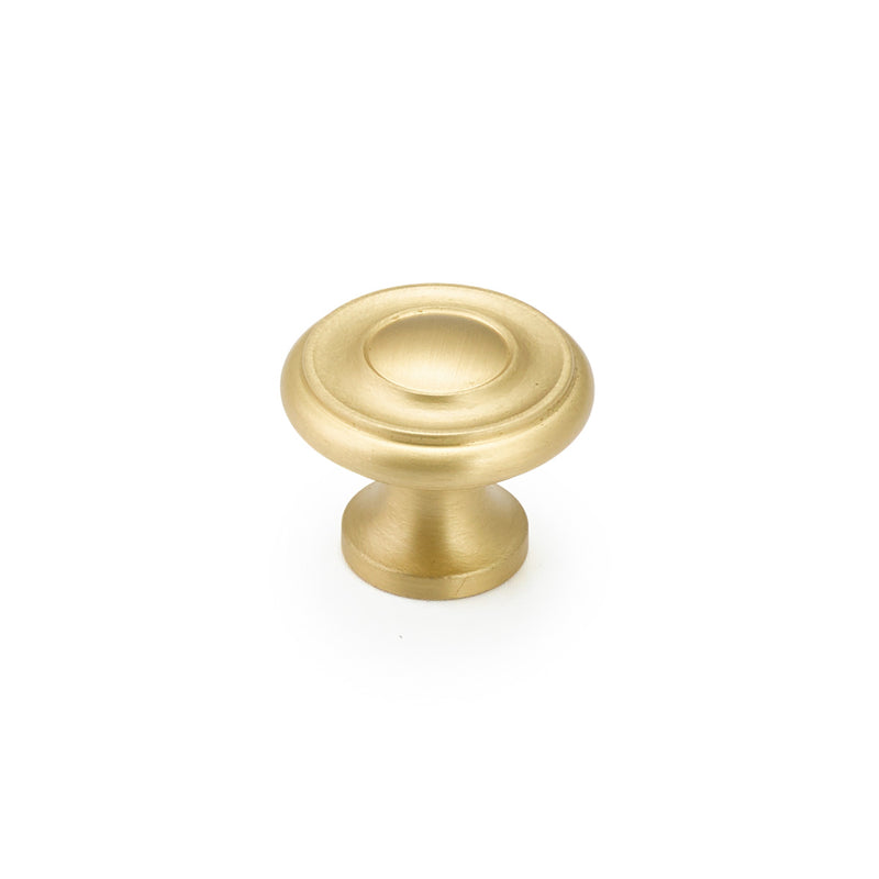 Schaub Colonial, Stepped Round Knob, Satin Brass, 1-1/4" dia