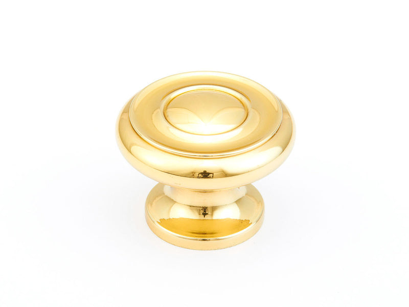 Schaub Traditional, Stepped Round Knob, Polished Brass, 1-1/2" dia