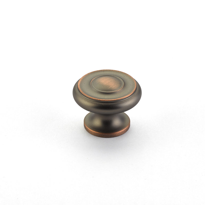 Schaub Traditional / Colonial,  Stepped Round Knob, Aurora Bronze, 1-1/2" dia