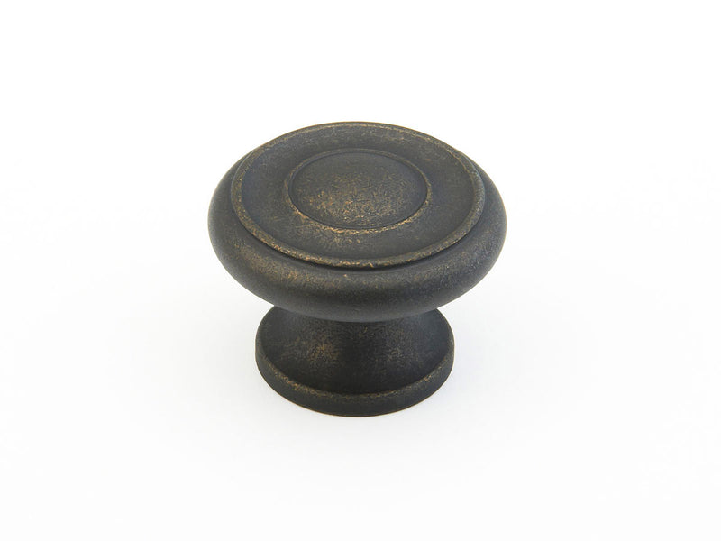 Schaub Traditional, Stepped Round Knob, Distressed Bronze, 1-1/2" dia