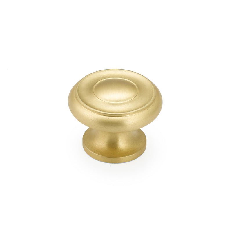 Schaub Colonial, Stepped Round Knob, Satin Brass , 1-1/2" dia