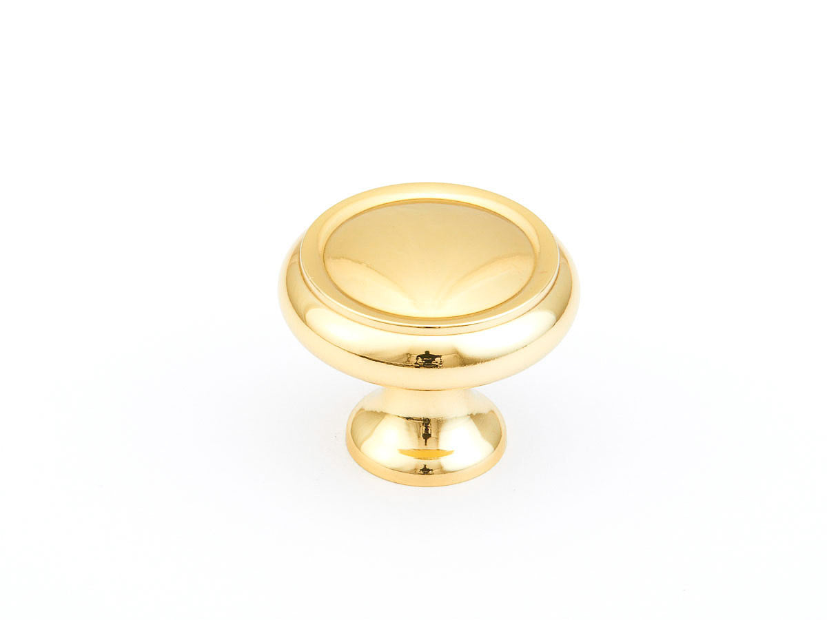 Schaub Traditional, Rimmed Round Knob, Polished Brass, 1-1/4" dia