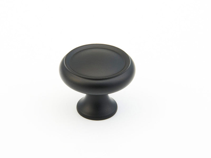 Schaub Traditional / Country, Rimmed Round Knob, Flat Black, 1-1/4" dia