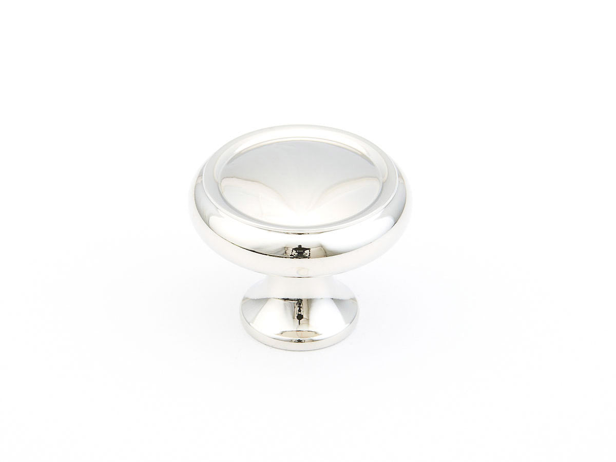 Schaub Traditional, Rimmed Round Knob, Polished Nickel, 1-1/4" dia