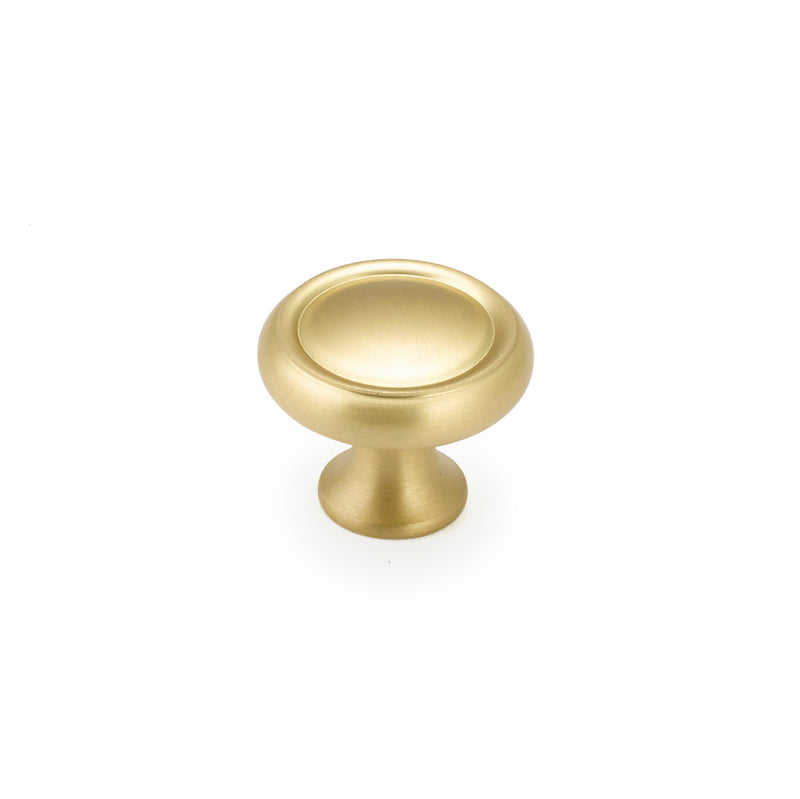 Schaub Country, Rimmed Round Knob, Satin Brass, 1-1/4" dia