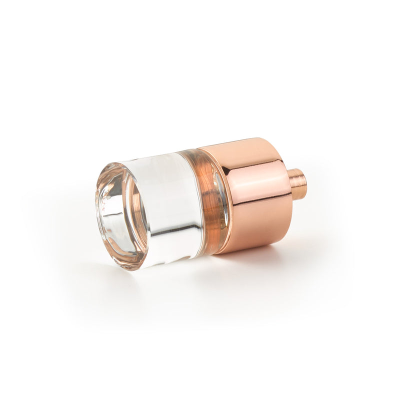 Schaub City Lights, Knob, Clear, Cylinder Glass, Polished Rose Gold base