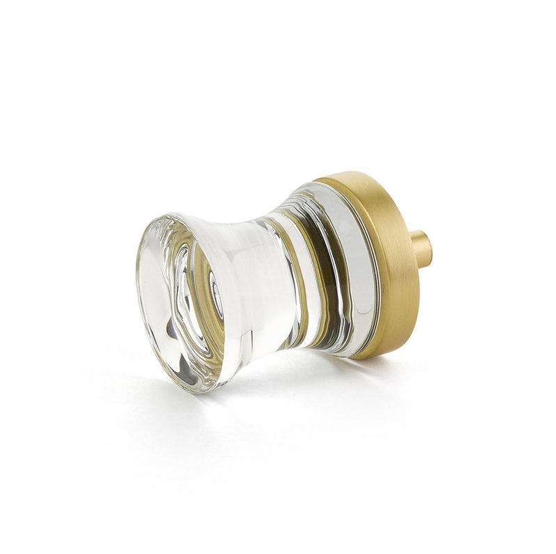 Schaub City Lights, Knob, Clear, Concave Glass, Satin Brass base.