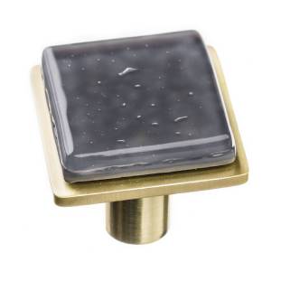 Geometric square slate gray on square satin brass knob