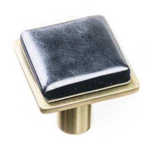 Geometric square irid black on square satin brass knob