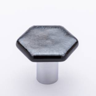 Hexagon irid silver black knob with polished chrome base