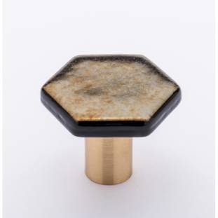 Hexagon irid gold black knob with satin brass base