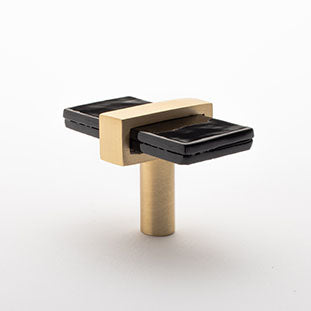 Adjustable black knob with satin brass base