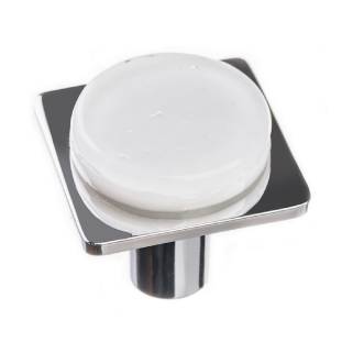 Geometric round white on square polished chrome knob