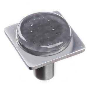 Geometric round slate gray on square satin nickel knob