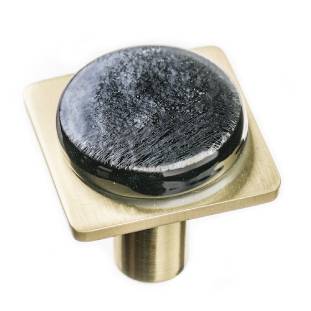 Geometric round irid black on square satin nickel knob