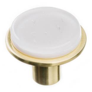 Geometric round white on round satin brass knob