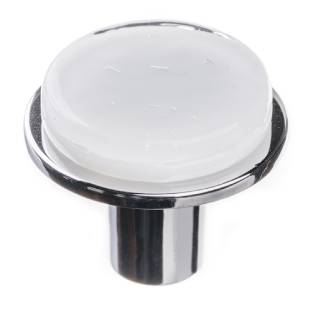 Geometric round white on round polished chrome knob