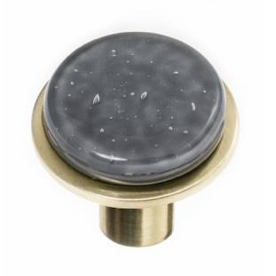 Geometric round slate gray on round satin brass knob