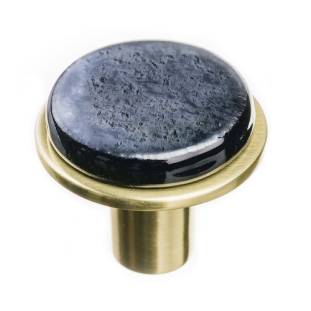 Geometric round irid black on round satin brass knob