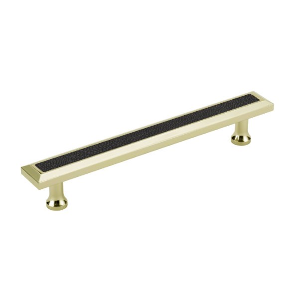 Leather Accented Rectangular, beveled Cabinet Pull with flared postsnt