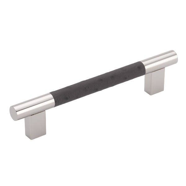 Leather Accented Round Pull, Door Pull with rectangular posts