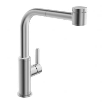 Edge high arc single-lever kitchen faucet with swivel spout; pull-out spray, stainless steel finish
