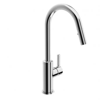 Edge single-lever kitchen faucet with swivel spout and pull-down spray, chrome