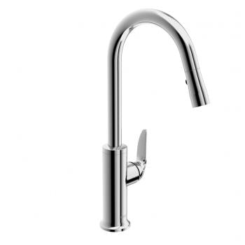 Style single-lever kitchen faucet with swivel spout and pull-down spray, chrome