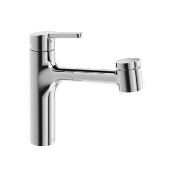 Edge single-lever kitchen faucet with swivel spout; pull-out spray, chrome