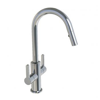 Edge two-lever handle kitchen faucet with swivel spout and pull-down spray, chrome